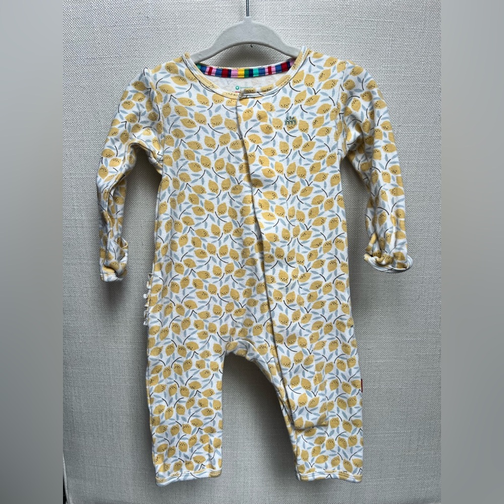 Magnetic Me Coveralls Girls 0-3 Easy Peasy Lemon Squeezy Ruffled Romper Organic